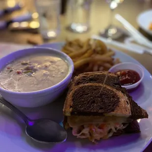 Turkey Reuben with clam chowder - pretty decent