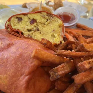 Breakfast burrito sub sweet potato fries
