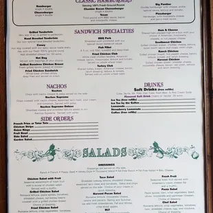 Sandwiches and Salads Menu