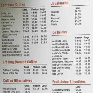 Menu as of Fall 2015