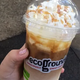 Large iced Carmel macchiato