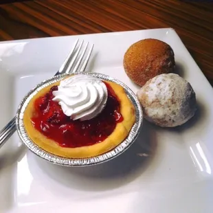 Strawberry tart and some doughnut holes