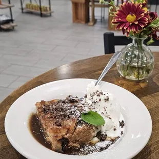 SMOKED FIG BREAD PUDDING with sticky toffee and espresso pecan crumble