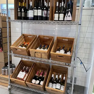 a rack of wine bottles