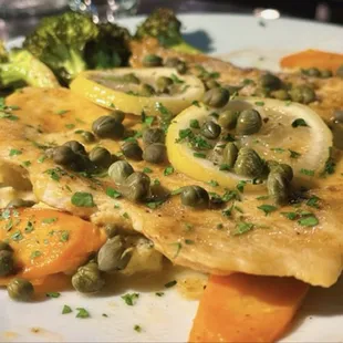 Chicken piccata with garden veggies &amp; sub polenta under