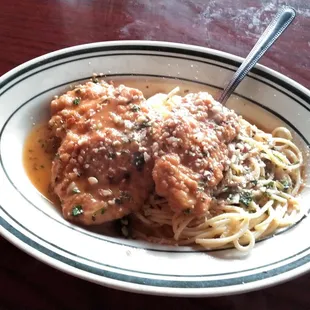 This lunch special choice on a Friday, the chicken Francese, was a winner.  And they pronounced it right, with a hard c (&quot;ch&quot;)!  Score!