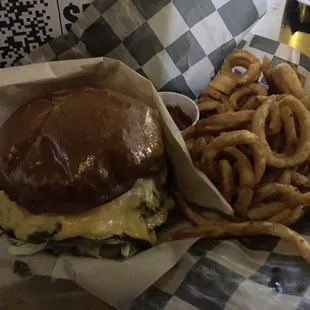 Smash burger and Curly Fries. Probably my fav thing I&apos;ve had here
