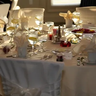 Table setting for wedding reception.