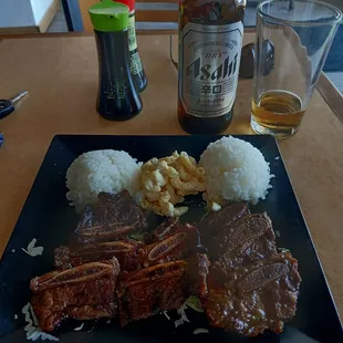 Kalbi ribs, lunch portion.