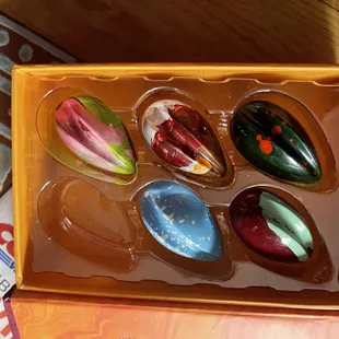 Beautiful chocolates minus the one I ate. Yummy!!!!