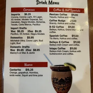 Drink menu