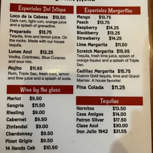 Drink menu