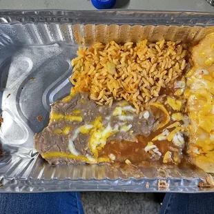 "Two item combo" with enchilada, taco, and rice and beans...if you can call it that