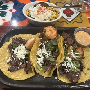 Tacos Gobernador (skirt steak  &amp; shrimp )