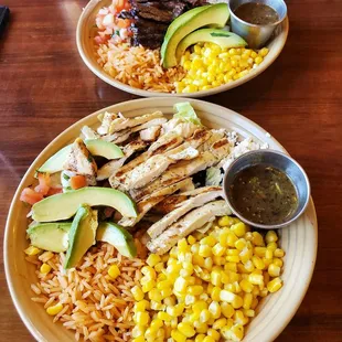 Mexican Bowls. Chicken and black beans and pinto beans and steak. Yummy