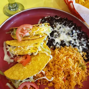 3 taco meal with beef and black beans - wish they were traditional corn tortillas