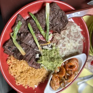 Carne asada with a side of camarones a la diabla