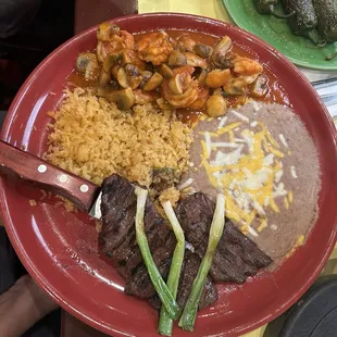 Carne asada w/ camarones a la diabla