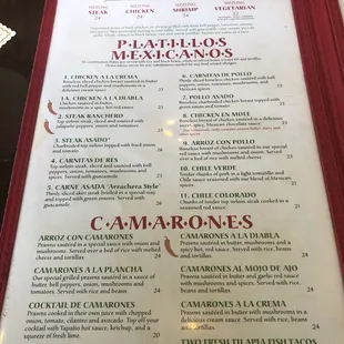 Fajitas, Mexican plates, camarones