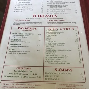 Lunch, huevos, soup, a la carte, desserts