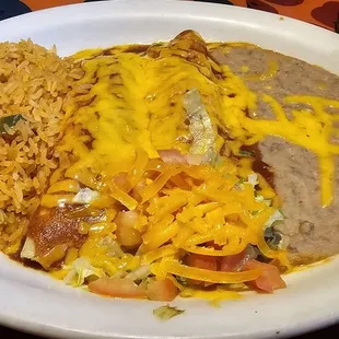 Enchiladas with rice and beans