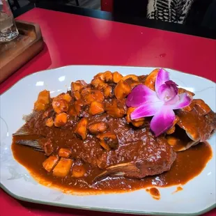 Mojarra loca with rice and beans