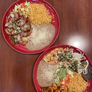 two plates of mexican food on a table