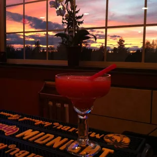 Strawberry margarita, and a great sunset at IXTAPA clearview