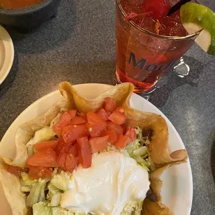 Taco salad and Shirley temple.