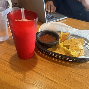 Chips and salsa. Agua de Horchata (24 fl oz).
