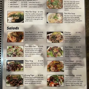 Soup and salad menu