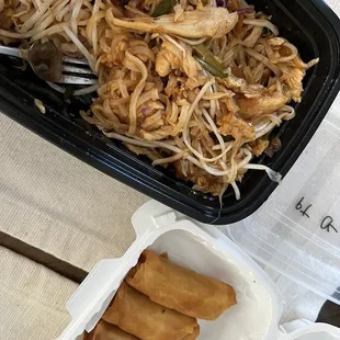 Pad Thai and egg rolls