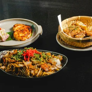 Sendai Curry Yakisoba, Miso-Marinated Butterfish, Chicken Kara-Age