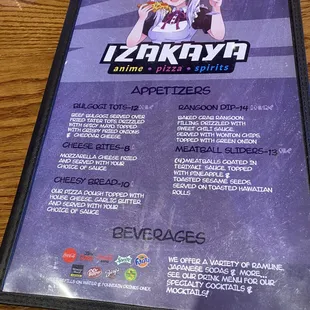 the menu for the restaurant