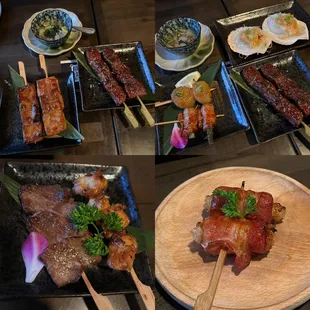 Meat and seafood skewers