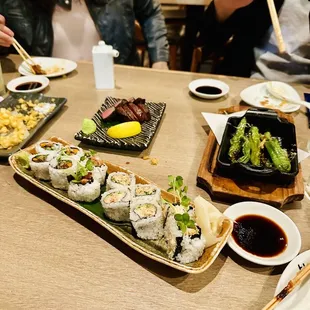 Delicious sushi rolls, beef tongue, Shishito Pepper and Mashroom