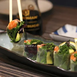 Nama Harumaki 生春巻き ($10) - salmon with wasabi flavor avocado salad wrapped in rice paper