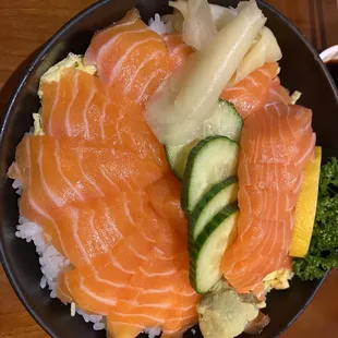 salmon, cucumber, and rice