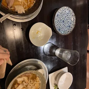 a variety of dishes on a table