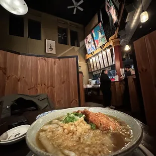 Curry Udon with added chicken katsu on top