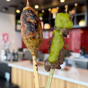 Chicken meatball and Skirt steak Yakitori