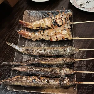 Shisamo and jumbo shrimp