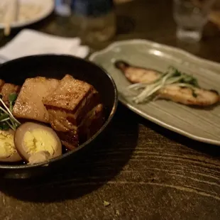 Braised Pork Belly (left) and Miso Butterfish (right)