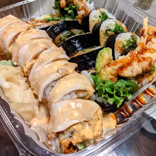 Large portions of the spider passion and the white dragon rolls.