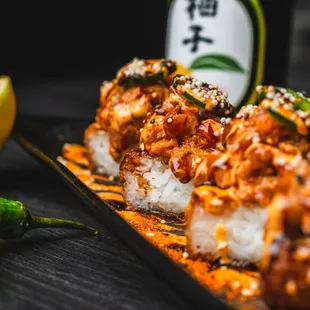 crispy rice w/ spicy tuna (spicy salmon available upon request)