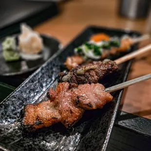 Skewers, chicken, pork, steak