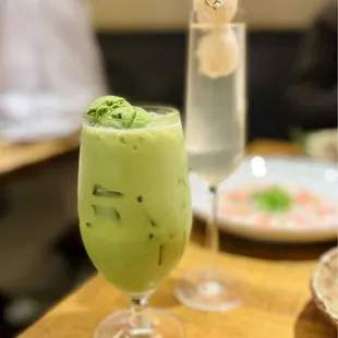 Matcha float, lychee mimosa
