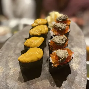 Crab jelly, uni sushi
