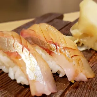 sushi on a wooden board