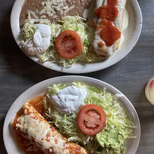 Top: Lunch Chimichanga [Beef] Bottom: Lunch Burrito Deluxe [Chicken and Rice]